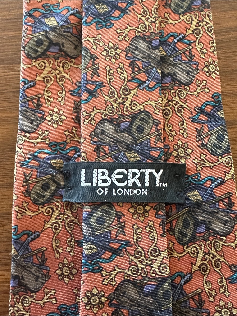 Liberty of London Coral Multicolor Floral and Skull Motif Silk Tie